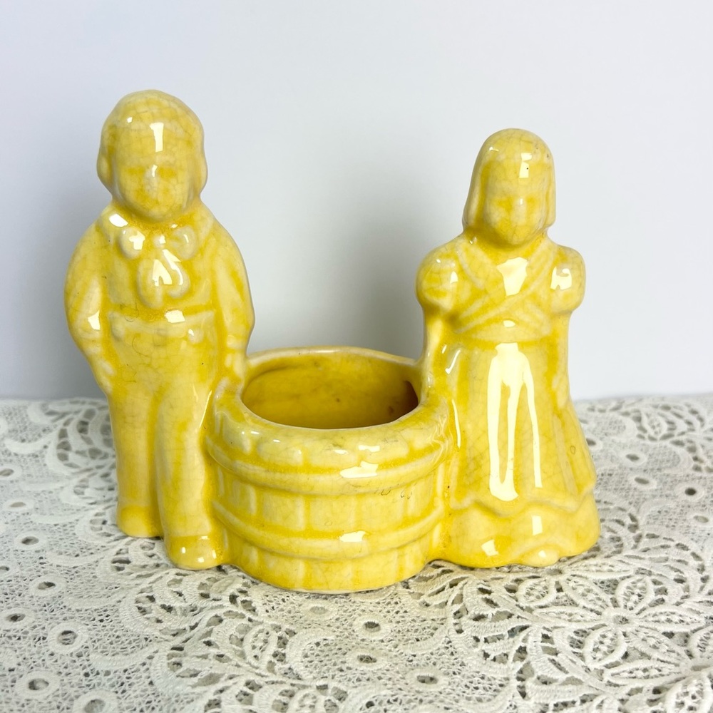 Vintage planter Yellow Boy and‎ Girl mcm cottagecore houseplants farmhouse decor